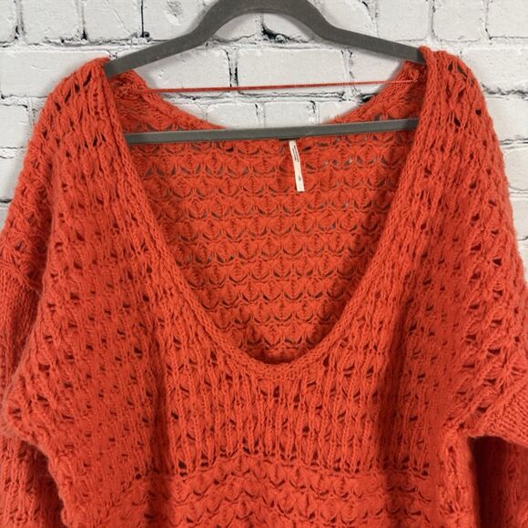 Free People Crashing Waves Pullover Chunky Knit Sweater Orange L - Picture 6 of 11